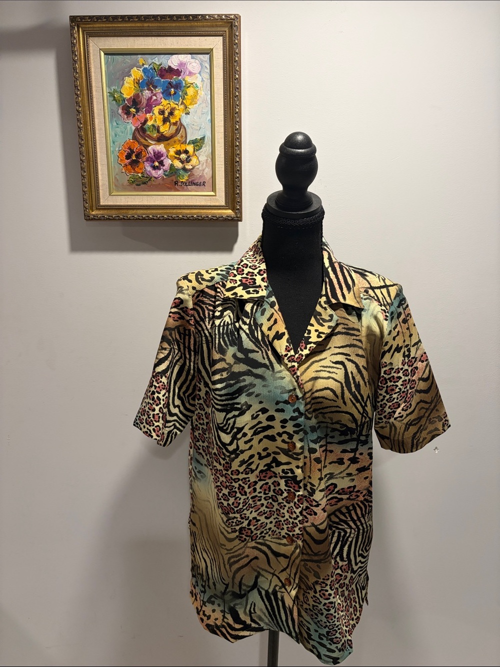 VTG 90's 80’s Colorful Animal Print Button Short Sleeve Shirt MobWife PeggyBundy